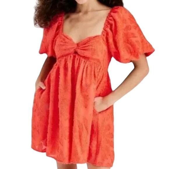 FUTURE COLLECTIVE Gabriella Karefa-Johnson Orange Puff Sleeve Mini Dress 2X NWT - Picture 1 of 7